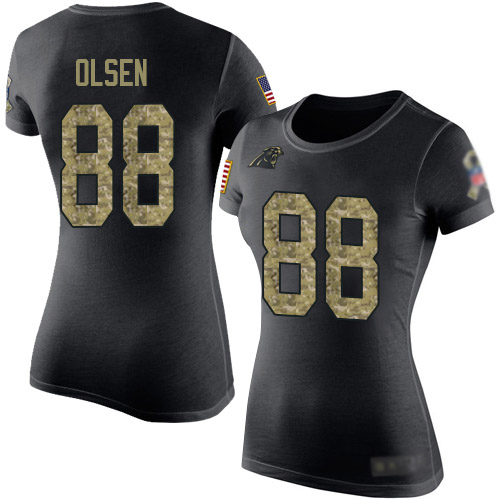 Carolina Panthers Black Camo Women Greg Olsen Salute to Service NFL Football #88 T Shirt->women nfl jersey->Women Jersey
